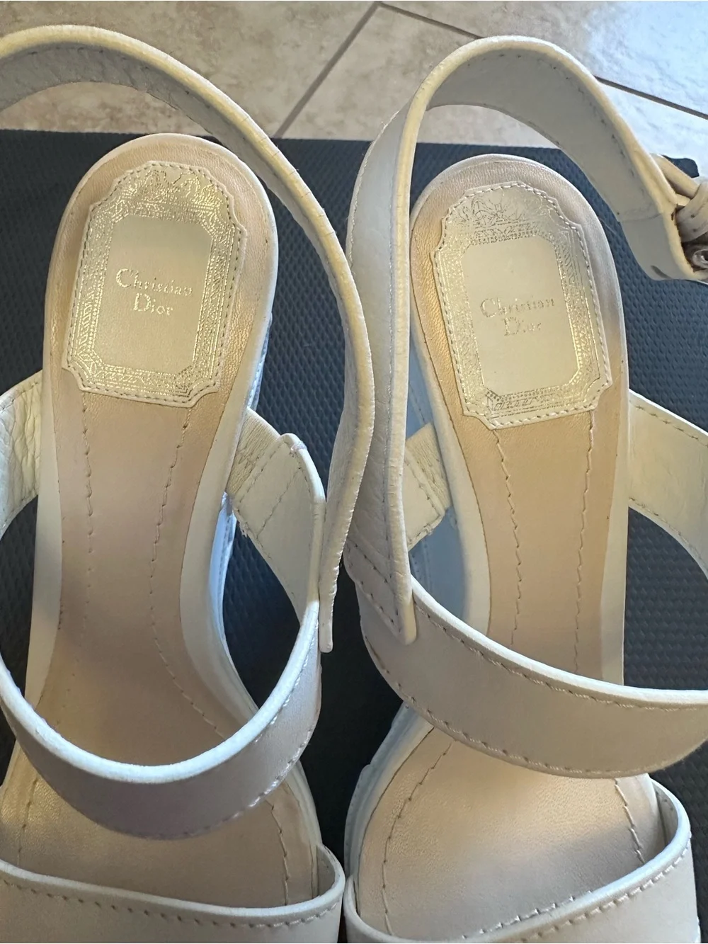 Dior White Leather Wedge Sandals with Ankle Strap Size 38.5